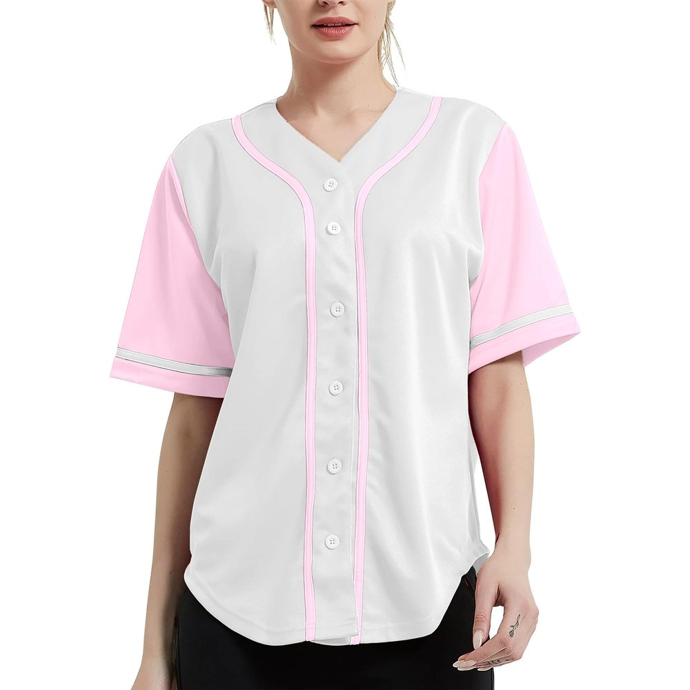 DIGITMON Women's Baseball Softball Jersey Button Down Premium Hip Hop T Shirts Uniform WHITEPINK, Medium