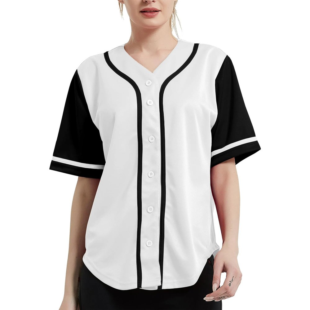 DIGITMON Women's Baseball Softball Jersey Button Down Premium Hip Hop T Shirts Uniform WHITEBLACK, 2X-Large