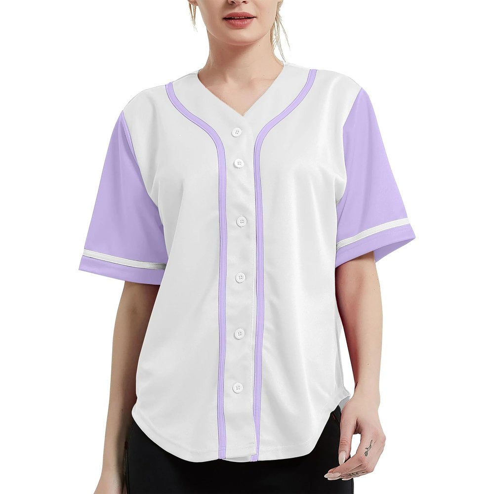 DIGITMON Women's Baseball Softball Jersey Button Down Premium Hip Hop T Shirts Uniform WHITELAVENDER, 2X-Large