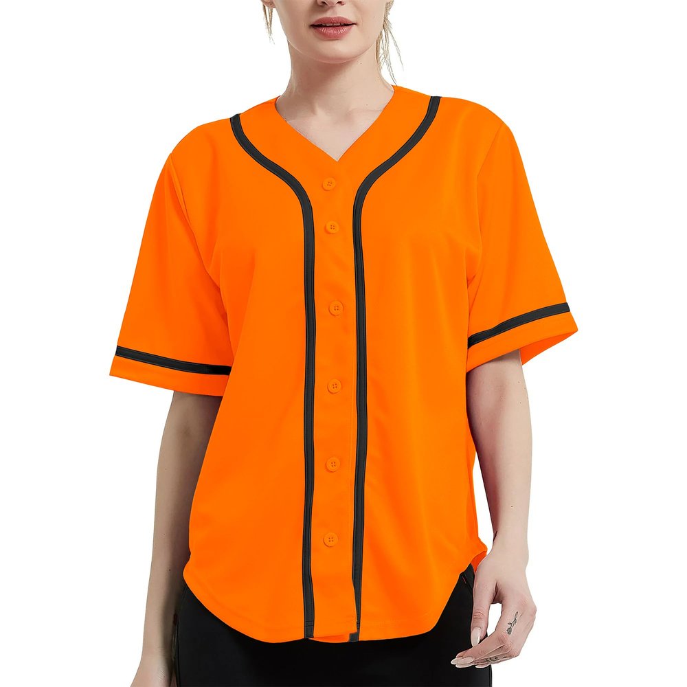 DIGITMON Women's Baseball Softball Jersey Button Down Premium Hip Hop T Shirts Uniform ORANGEBLACK, Medium