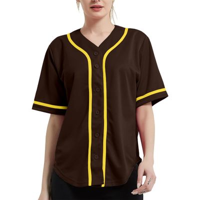 DIGITMON Women's Baseball Softball Jersey Button Down Premium Hip Hop T Shirts Uniform BROWNYELLOW, Small
