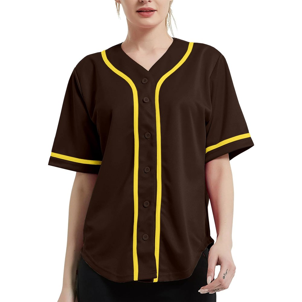 DIGITMON Women's Baseball Softball Jersey Button Down Premium Hip Hop T Shirts Uniform BROWNYELLOW, Small