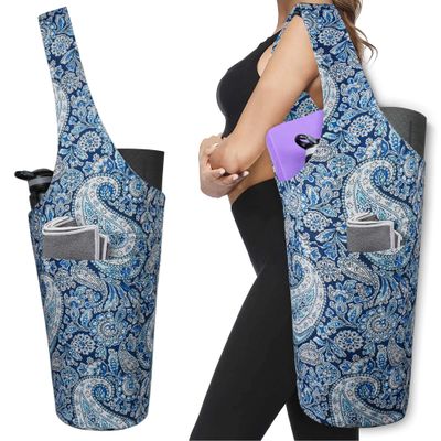 BagYG Yoga Mat Bag - Long Tote with Pockets - Holds More Yoga Accessories - Yoga Bag Fit Most Size Mats - Navy Paisley Yoga Mat Carrier,BagYG-31066411,37''x15.5''