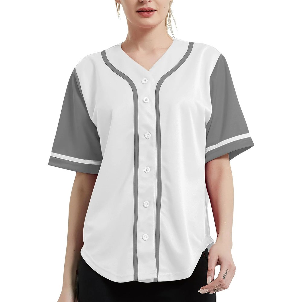 DIGITMON Women's Baseball Softball Jersey Button Down Premium Hip Hop T Shirts Uniform WHITEGREY, Small