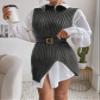 AIEBO Women's Shirts Women's Tops Shirts for Women Ribbed Knit Asymmetrical Hem Sweater Vest Without Belt Blouse (Color : Dark Grey, Size : Small) view 1