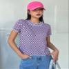 AIEBO Women's Shirts Women's Tops Shirts for Women Checker Pattern Contrast Binding Knit Top (Color : Lilac Purple, Size : Small) view 1