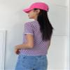 AIEBO Women's Shirts Women's Tops Shirts for Women Checker Pattern Contrast Binding Knit Top (Color : Lilac Purple, Size : Small) view 2