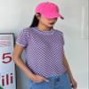 AIEBO Women's Shirts Women's Tops Shirts for Women Checker Pattern Contrast Binding Knit Top (Color : Lilac Purple, Size : Small) view 4
