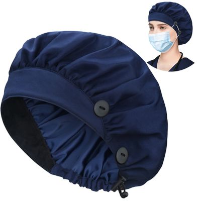 ABAMERICA Bouffant Caps with Button and Sweatband, Adjustable Scrub Caps for Women Men, Single Satin Layer