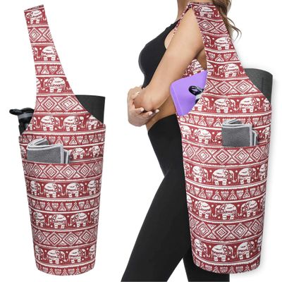 BagYG Yoga Mat Bag - Long Tote with Pockets - Holds More Yoga Accessories - Yoga Bag Fit Most Size Mats - Aztec Elephant Red Yoga Mat Carrier,BagYG-31066268,37''x15.5''