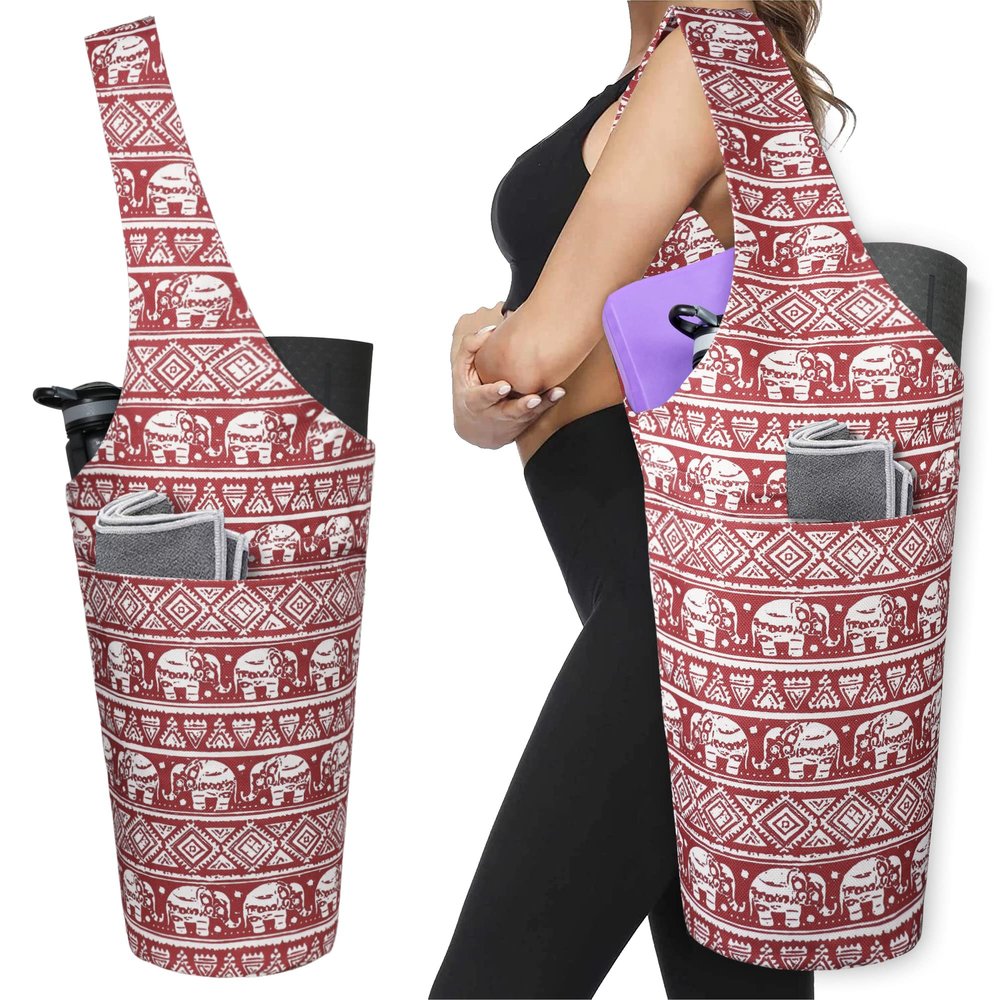 BagYG Yoga Mat Bag - Long Tote with Pockets - Holds More Yoga Accessories - Yoga Bag Fit Most Size Mats - Aztec Elephant Red Yoga Mat Carrier,BagYG-31066268,37''x15.5''