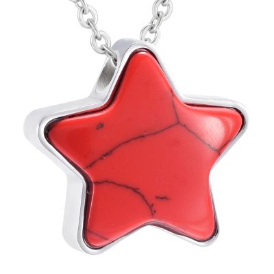 BIAIHQIE Stainless Steel Red Stone Star Cremation Pendant Ashes Holder Urn Locket Funeral Memorial Necklace Keepsake Jewelry