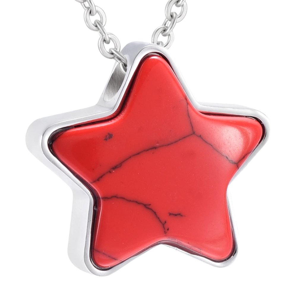BIAIHQIE Stainless Steel Red Stone Star Cremation Pendant Ashes Holder Urn Locket Funeral Memorial Necklace Keepsake Jewelry