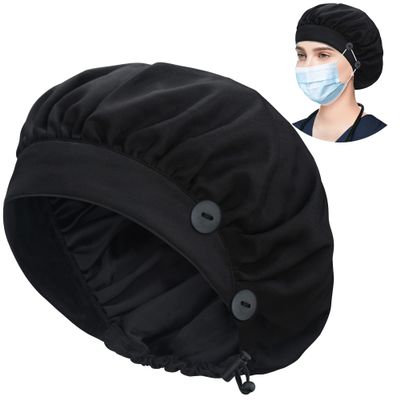ABAMERICA Bouffant Caps with Button and Sweatband, Adjustable Scrub Caps for Women Men, Single Satin Layer