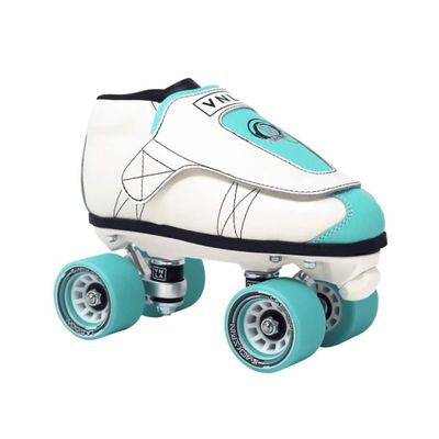 VNLA Junior Lagoon Jam Skates for Men and Women - Indoor Unisex Roller Skates for Tricks and Jam Skating- White/Aqua (Men 4 / Women 5)