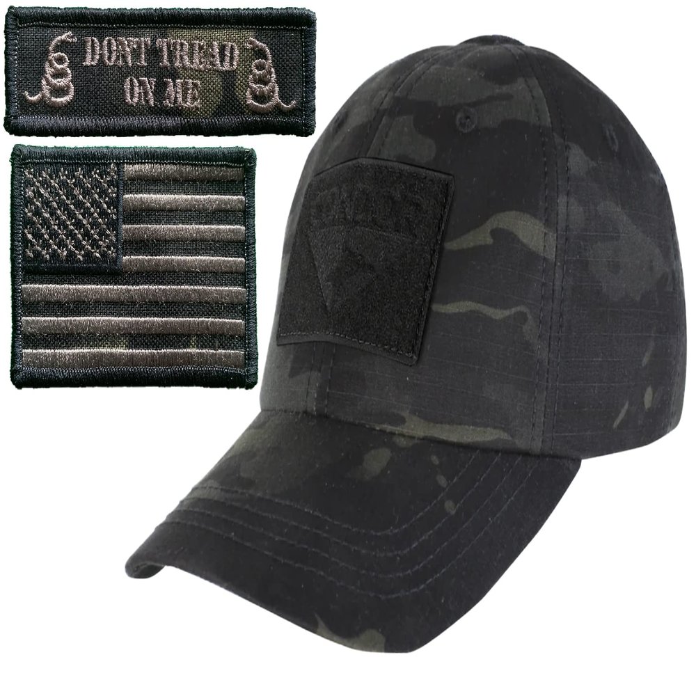 Gadsden and Culpeper Multicam-Black Tactical Patch & Hat Bundle (USA/DTOM Patches)