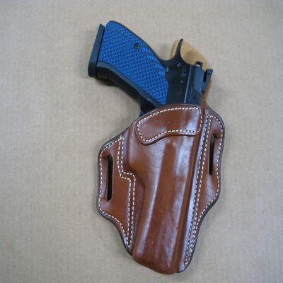 Azula OWB Leather 2 Slot Molded Pancake Belt Holster for Smith & Wesson S&W Equalizer 9mm Pistol TAN Right Hand