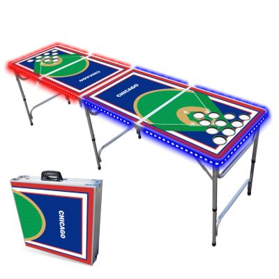 8-Foot Professional Beer Pong Table w/Cup Holes & LED Lights - Chicago Baseball Diamonds