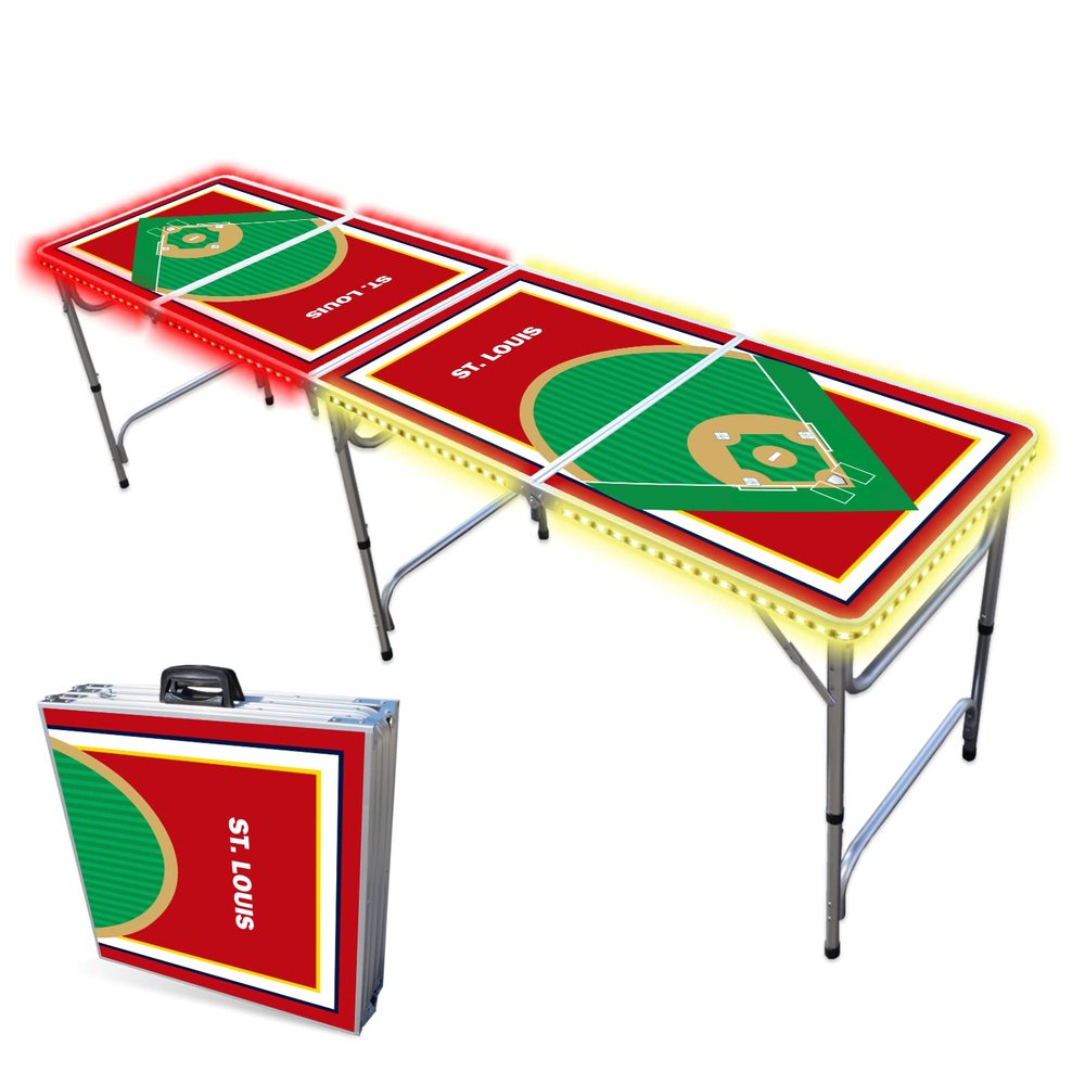 8-Foot Professional Beer Pong Table w/LED Lights - St. Louis Baseball Diamonds