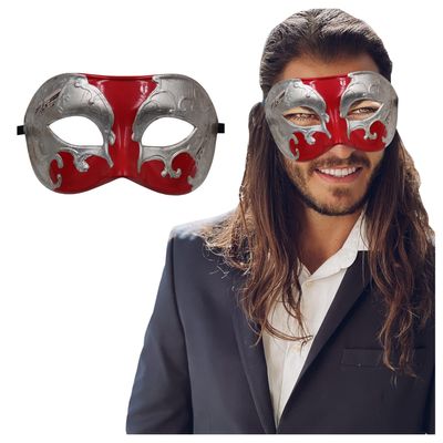 Masquerade Mask for Men - Antique Look Mask for Venetian Party, Masquerade Party, Mardi Gras, Prom & Halloween (One Size, Red/Silver Musical)