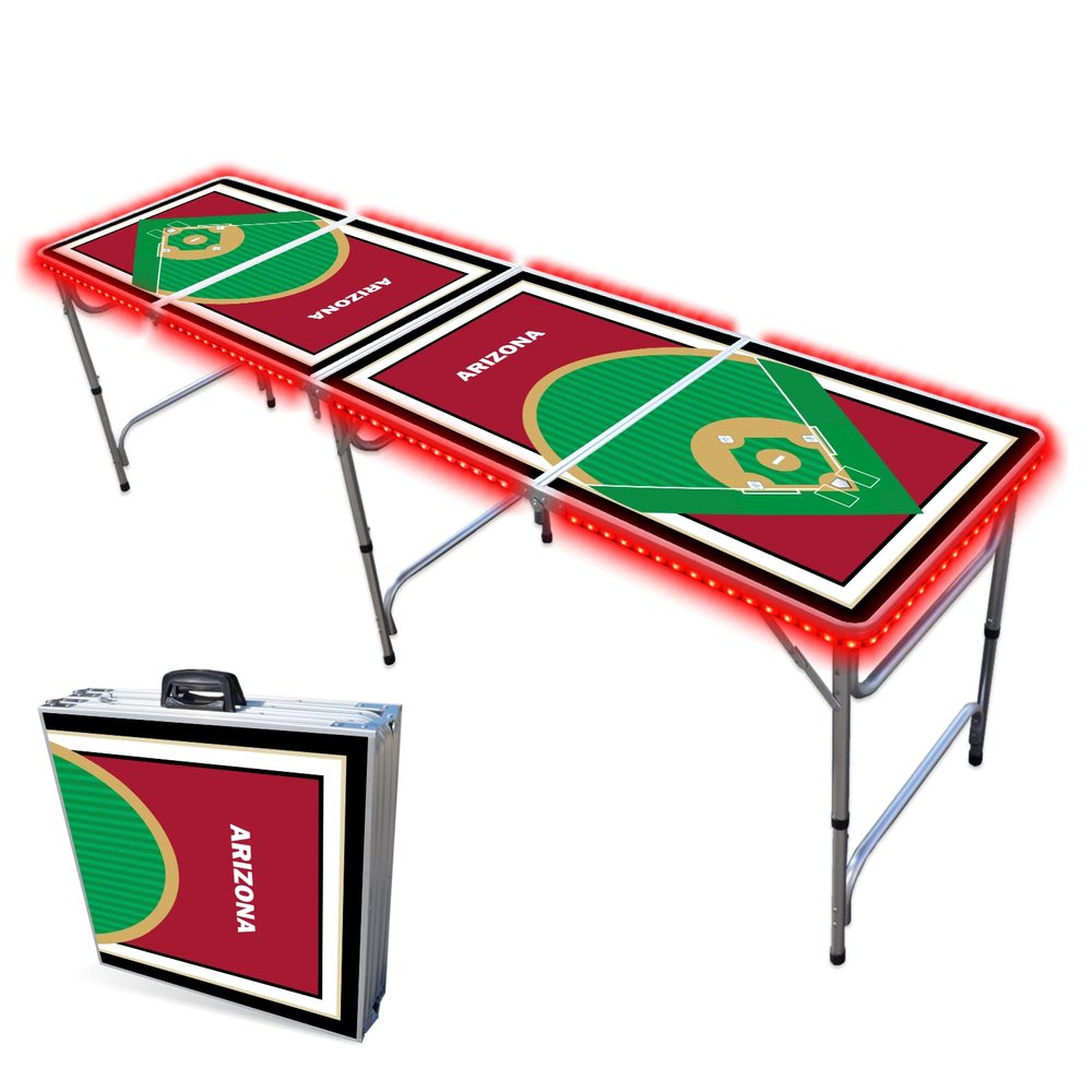 8-Foot Professional Beer Pong Table w/LED Lights - Arizona Baseball Diamonds