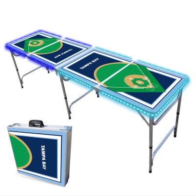 8-Foot Professional Beer Pong Table w/LED Lights - Tampa Bay Baseball Diamonds
