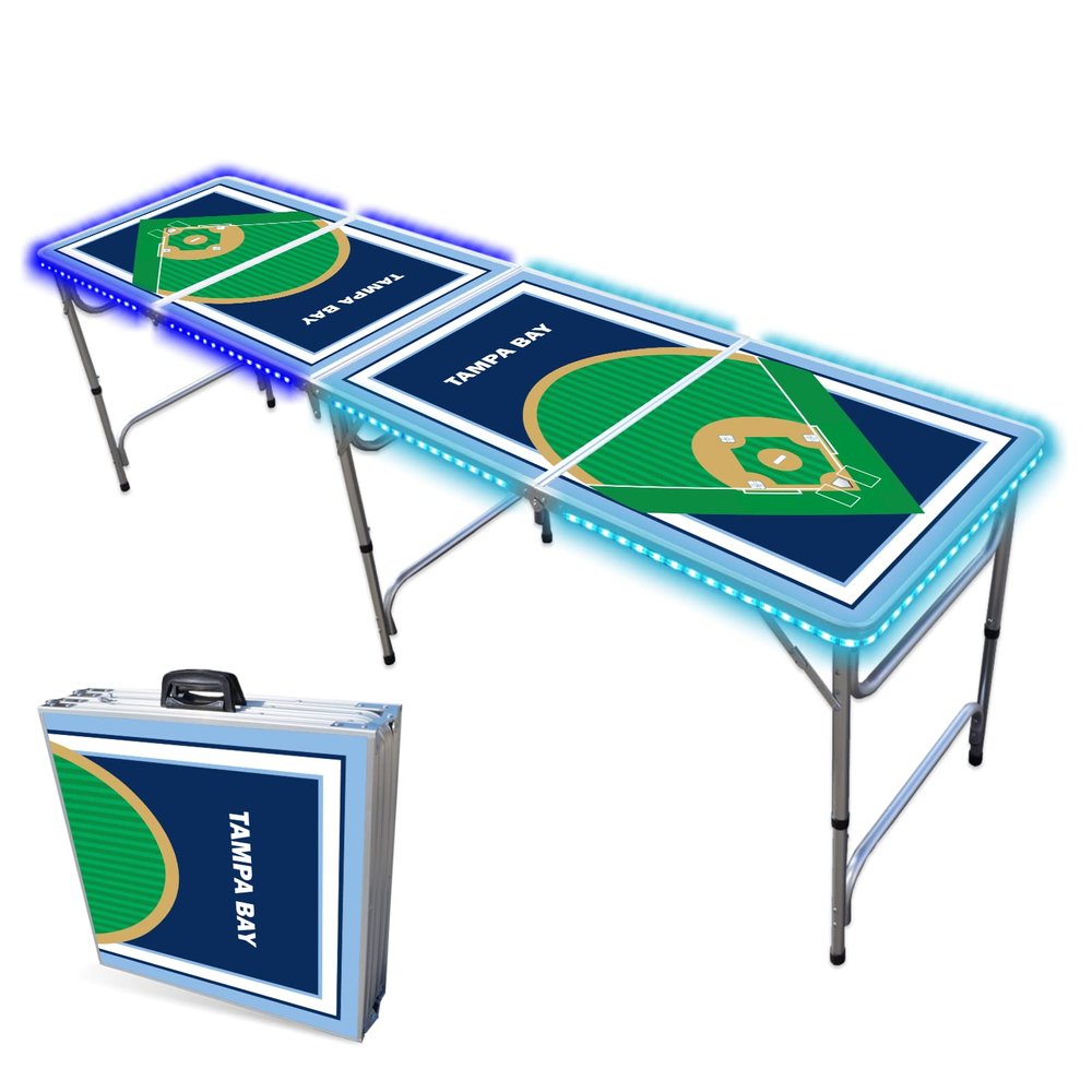 8-Foot Professional Beer Pong Table w/LED Lights - Tampa Bay Baseball Diamonds