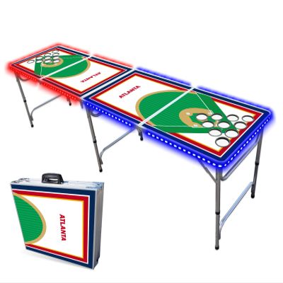 8-Foot Professional Beer Pong Table w/Cup Holes & LED Lights - Atlanta Baseball Diamonds