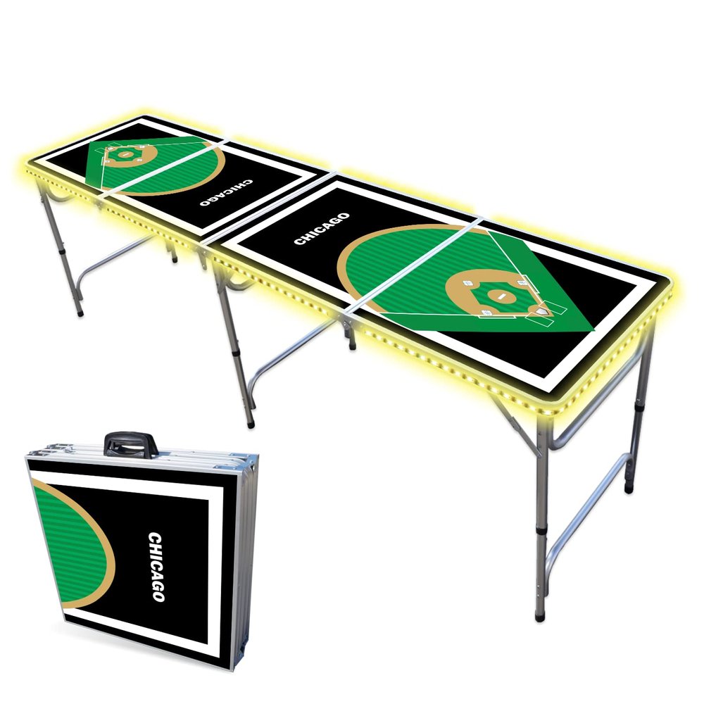 8-Foot Professional Beer Pong Table w/LED Lights - Chicago 2 Baseball Diamonds