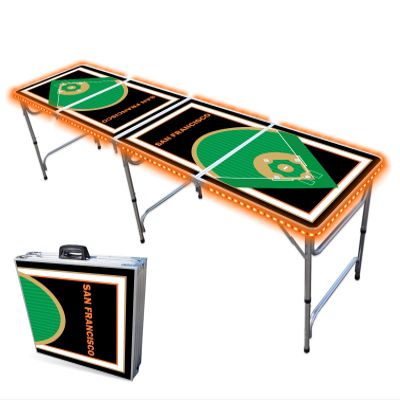 8-Foot Professional Beer Pong Table w/LED Lights - San Francisco Baseball Diamonds