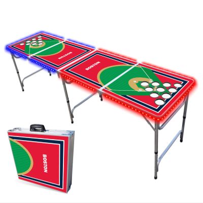 8-Foot Professional Beer Pong Table w/Cup Holes & LED Lights - Boston Baseball Diamonds
