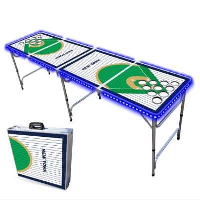 8-Foot Professional Beer Pong Table w/Cup Holes & LED Lights - NY Baseball Diamonds