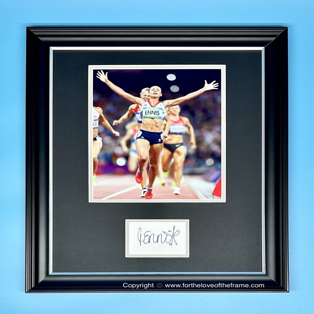 Dame Jessica Ennis-Hill Hand Signed Autograph Memorabilia Official 2012 London Olympics Gold Embossed Card In Luxury Handmade Wooden Photo Display & Certificates of Authenticity