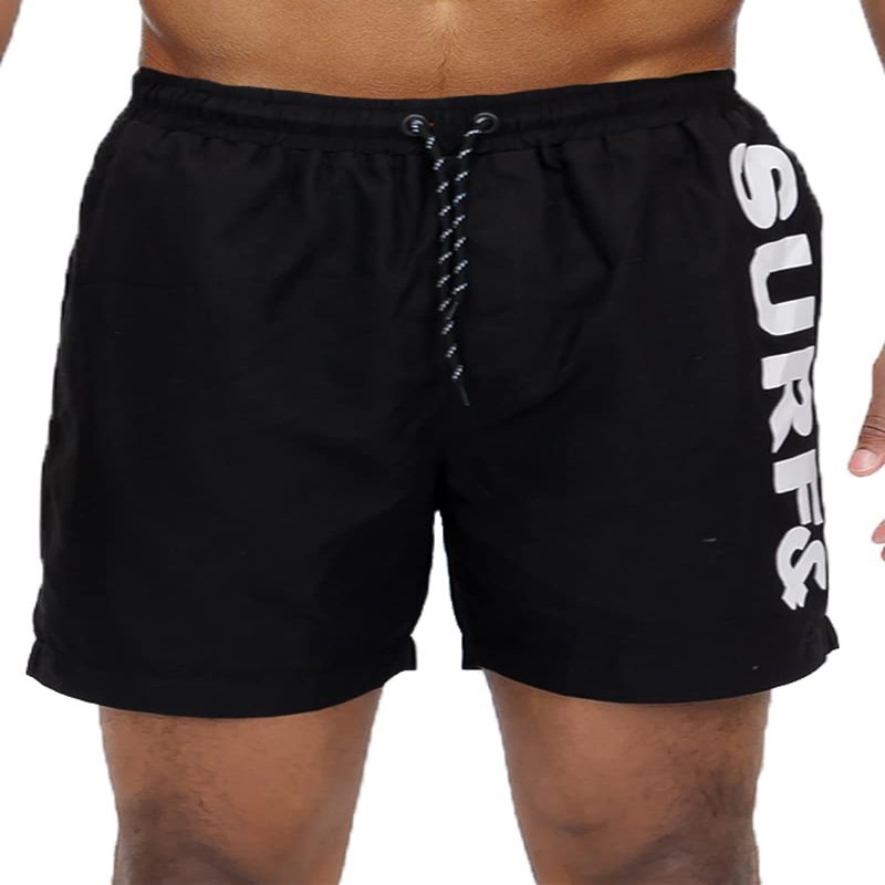 Weiv Men's Summer Beach and Swim Trunks Beachwear Lightweight Quick Dry 5.5" Inseam Drawstring Swimming Board Short (as1, Alpha, s, Regular, Regular, 007 Black)