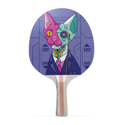 TigerTail Sports Robot Cat Colorful Design Ping Pong Paddle, Premium 5 Ply Table Tennis Racket (Black on Back)