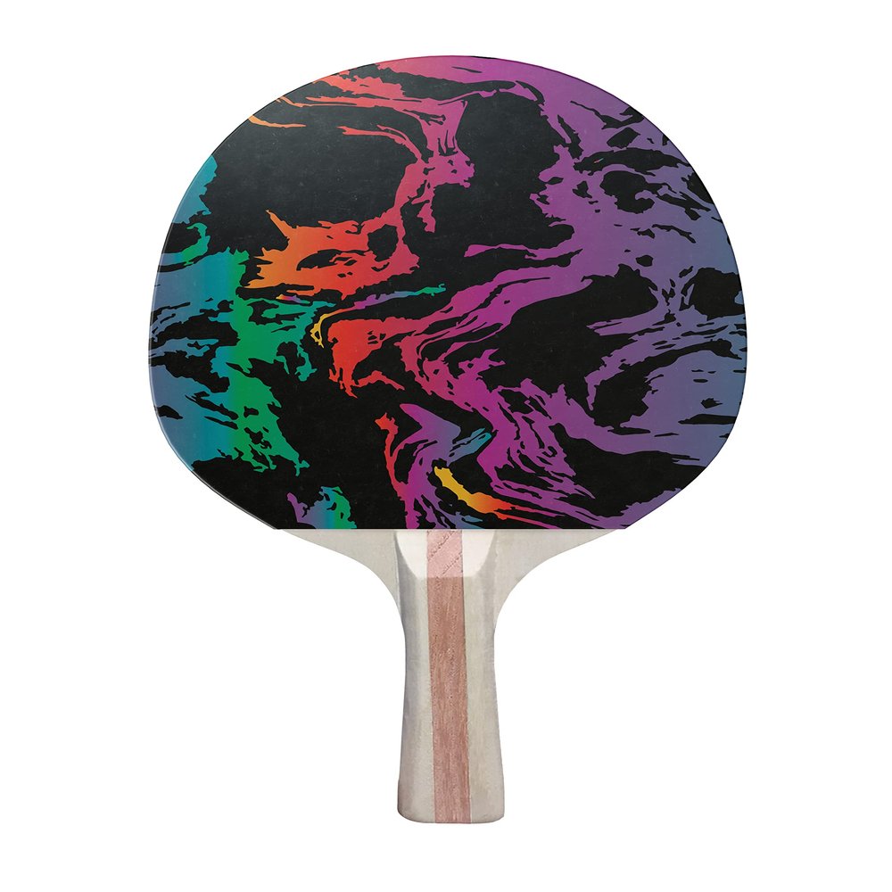 TigerTail Sports Paint Stain Colorful Design Ping Pong Paddle, Premium 5 Ply Table Tennis Racket (Red on Back)