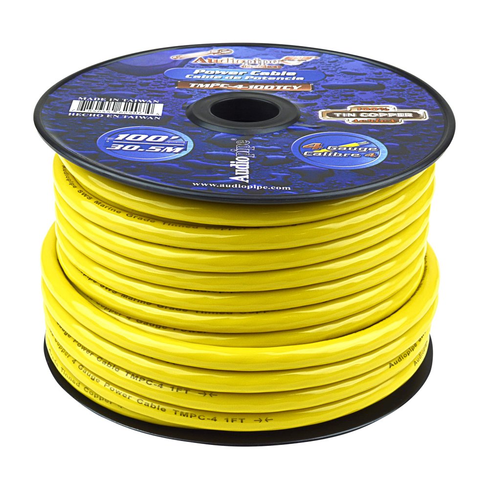 Audiopipe Marine 4 Gauge Power Cable Flexible Tinned Copper, Marine Grade, Yellow 100 feet (TMPC-4-100TCY)