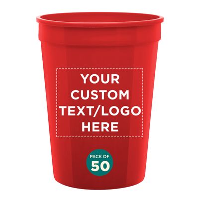Custom Disposable Plastic Cups 12 oz. Set of 50, Personalized Bulk Pack - Perfect for Summer, Sporting Events, Birthdays, Weddings, Picnic, Beach, Parties - Red