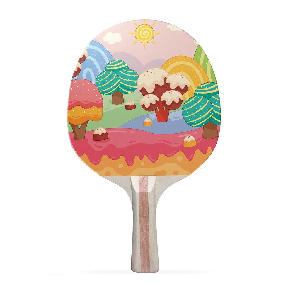 TigerTail Sports Sweet Land Colorful Design Ping Pong Paddle, Premium 5 Ply Table Tennis Racket (Red on Back)