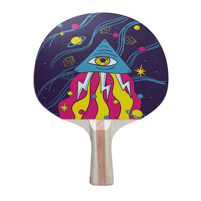 TigerTail Sports Psychedelic Illuminati Colorful Design Ping Pong Paddle, Premium 5 Ply Table Tennis Racket (Red on Back)