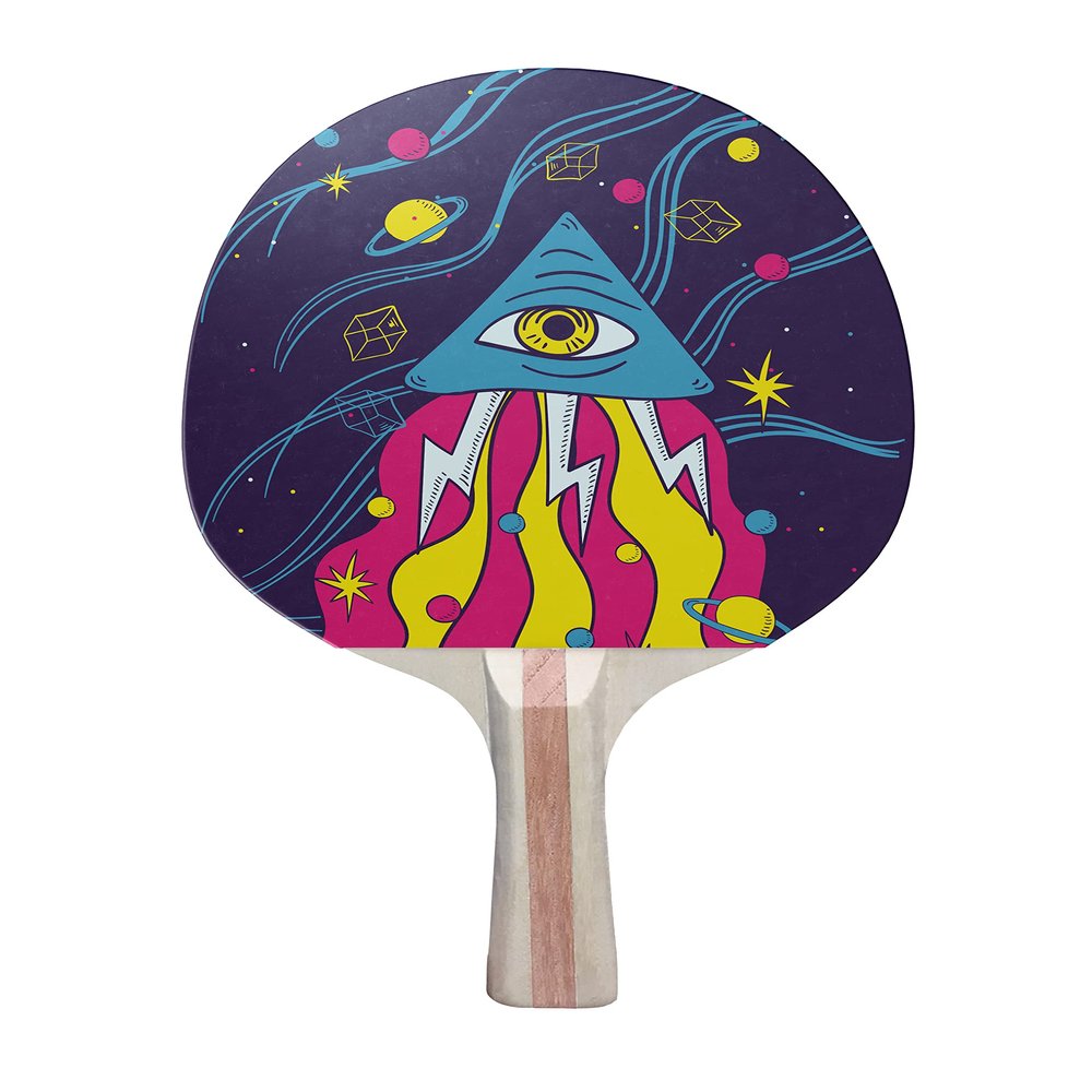 TigerTail Sports Psychedelic Illuminati Colorful Design Ping Pong Paddle, Premium 5 Ply Table Tennis Racket (Red on Back)