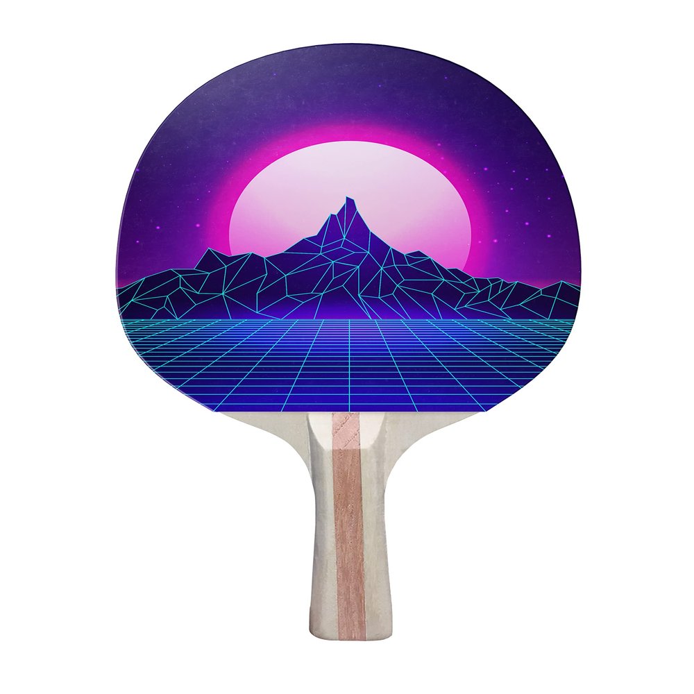 TigerTail Sports Vaporwave Mountains Colorful Design Ping Pong Paddle, Premium 5 Ply Table Tennis Racket (Black on Back)