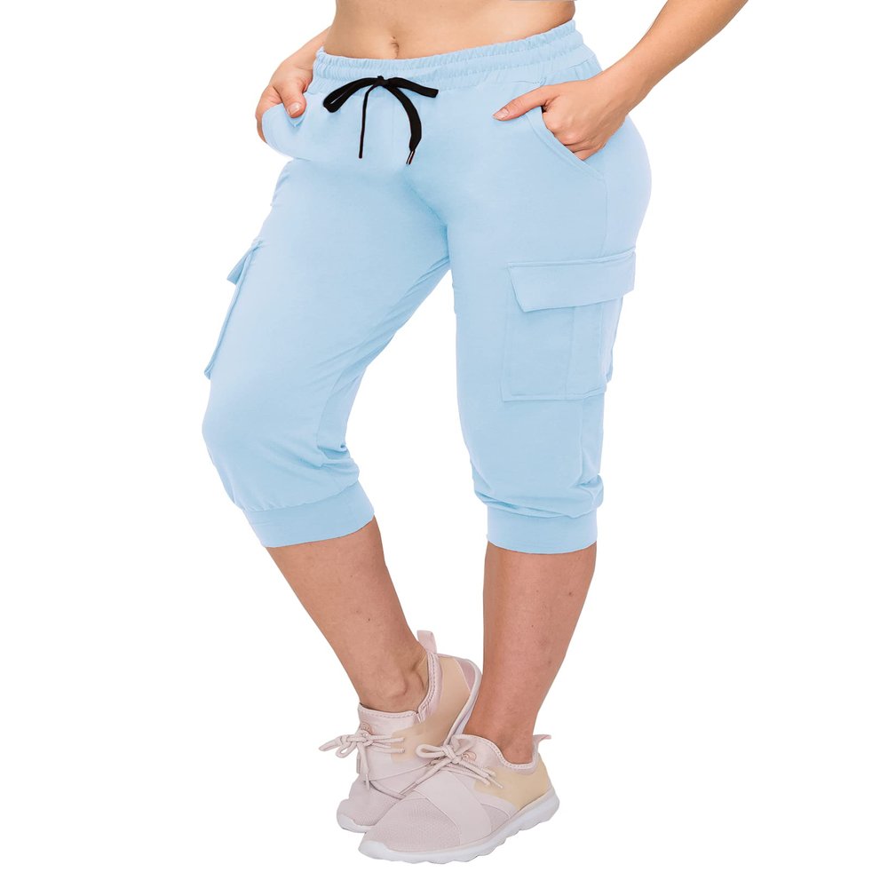 ALWAYS Womens Cargo Capri Jogger Sweatpants with Pockets Super Soft Stretch Lounge Pants, Casual Joggers for Women, Daily Wear & Travel, Sky Blue 3XL