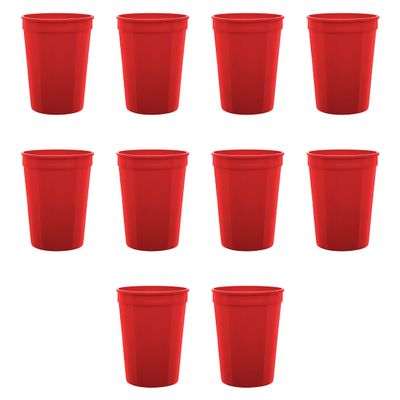 DISCOUNT PROMOS Disposable Plastic Cups 12 oz. Set of 10, Bulk Pack - Perfect for Summer, Sporting Events, Birthdays, Weddings, Picnic, Beach, Parties - Red