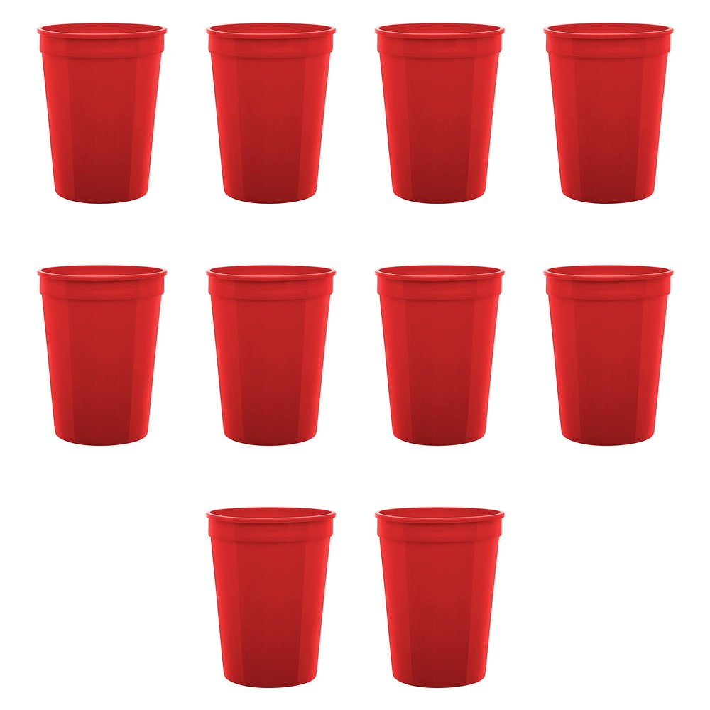 DISCOUNT PROMOS Disposable Plastic Cups 12 oz. Set of 10, Bulk Pack - Perfect for Summer, Sporting Events, Birthdays, Weddings, Picnic, Beach, Parties - Red