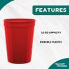 DISCOUNT PROMOS Disposable Plastic Cups 12 oz. Set of 10, Bulk Pack - Perfect for Summer, Sporting Events, Birthdays, Weddings, Picnic, Beach, Parties - Red view 3