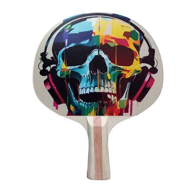 TigerTail Sports Skull Headphone Colorful Design Ping Pong Paddle, Premium 5 Ply Table Tennis Racket (Red on Back)