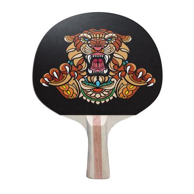 TigerTail Sports Tribal Tiger Colorful Design Ping Pong Paddle, Premium 5 Ply Table Tennis Racket (Red on Back)