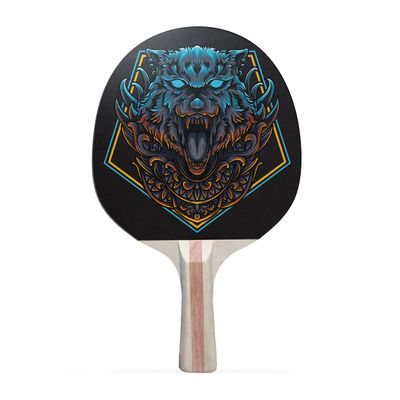 TigerTail Sports Wolf Emblem Colorful Design Ping Pong Paddle, Premium 5 Ply Table Tennis Racket (Red on Back)
