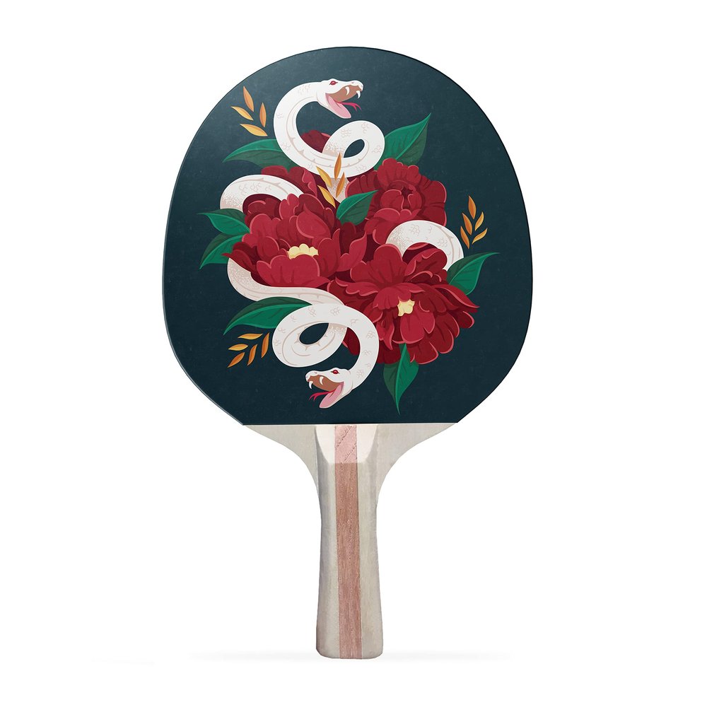 TigerTail Sports Snake Flower Colorful Design Ping Pong Paddle, Premium 5 Ply Table Tennis Racket (Red on Back)